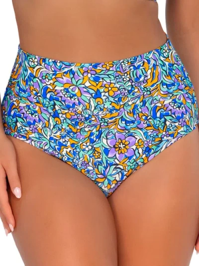 Sunsets Printed Fold-over High-waist Bikini Bottom In Pansy Fields