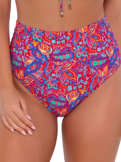 Sunsets Printed Fold-over High-waist Bikini Bottom In Rue Paisley