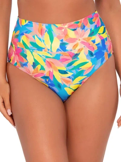 Sunsets Printed Fold-over High-waist Bikini Bottom In Shoreline Petals