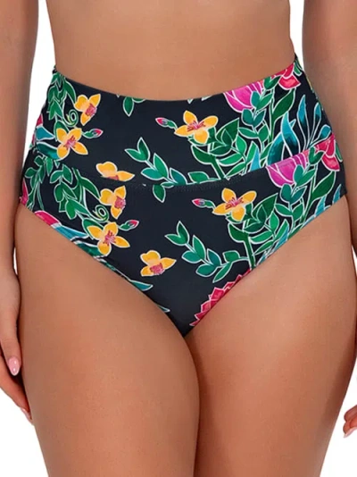 Sunsets Printed Fold-over High-waist Bikini Bottom In Twilight Blooms