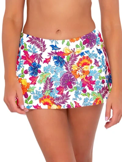 Sunsets Printed Sporty Skirted Bikini Bottom In Camilla Flora