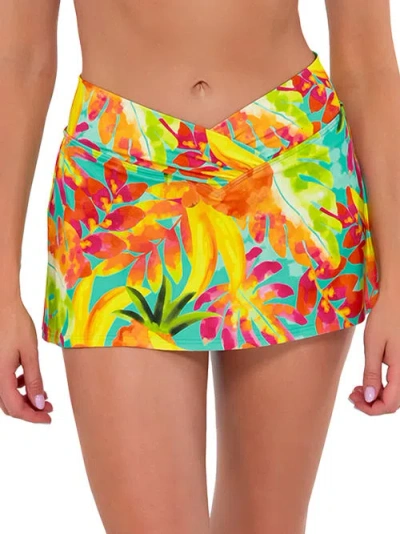 Sunsets Printed Summer Lovin' Skirted Bikini Bottom In Lush Luau