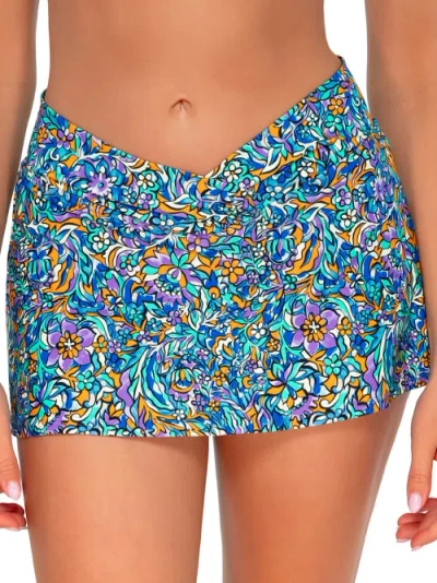 Sunsets Printed Summer Lovin' Skirted Bikini Bottom In Pansy Fields