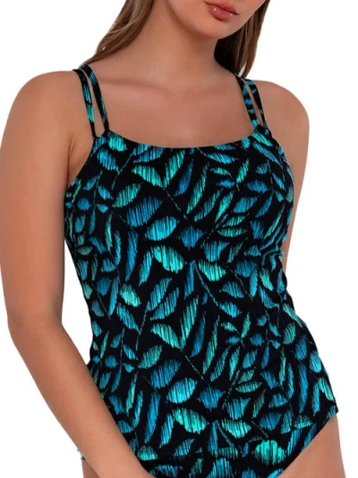 Sunsets Printed Taylor Underwire Tankini Top In Cascade Seagrass