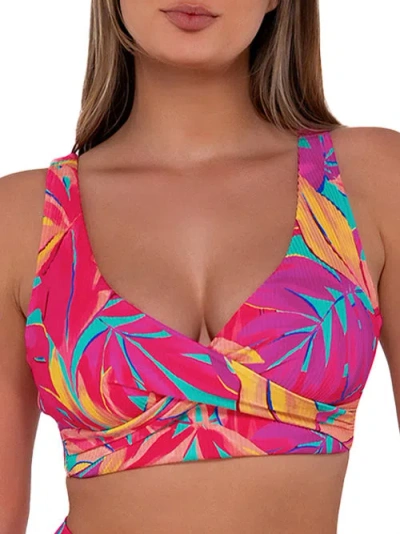 Sunsets Printed Underwire Wrap Bikini Top In Oasis Sandbar Rib