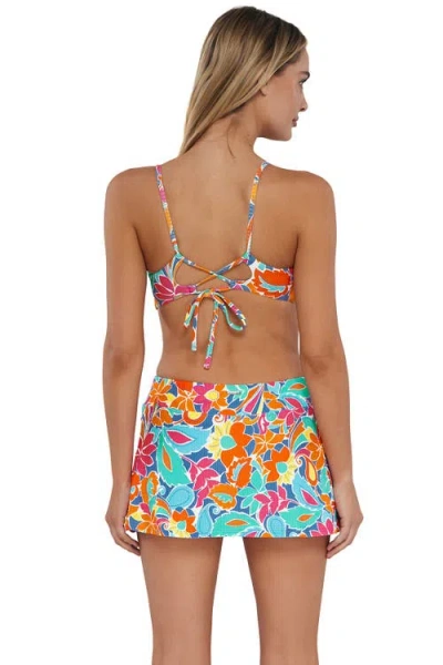 Sunsets Sporty Swim Skirt Bottoms In Festive Floral Sandbar Rib