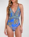 SUNSHINE 79 BEATNIK BLOSSOMS V-PLUNGE ONE-PIECE SWIMSUIT