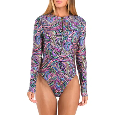Sunshine 79 Disco Long Sleeve One-piece Rashguard Swimsuit In Multi
