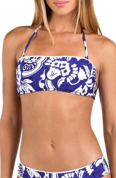 Sunshine 79 Flower Bandeau Bikini Top In Ultramarine