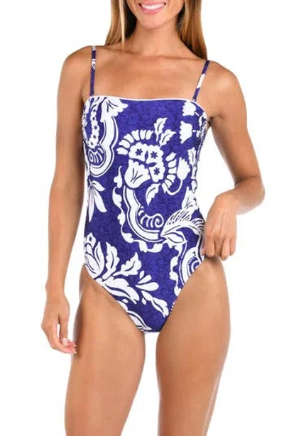 Sunshine 79 Floral Bandeau One-piece Swimsuit In Blue