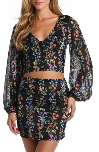 Sunshine 79 Floral Mesh Cover-up Cardigan Top In Black