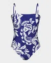Sunshine 79 Flower Bandeau One-piece Swimsuit In Ultramarine
