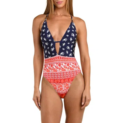 Sunshine 79 Flowers And Stripes V Plunge One Piece In Multi