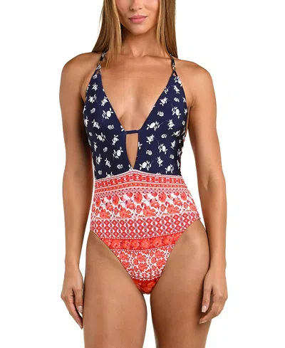 Sunshine 79 Flowers And Stripes V Plunge One Piece In Multi