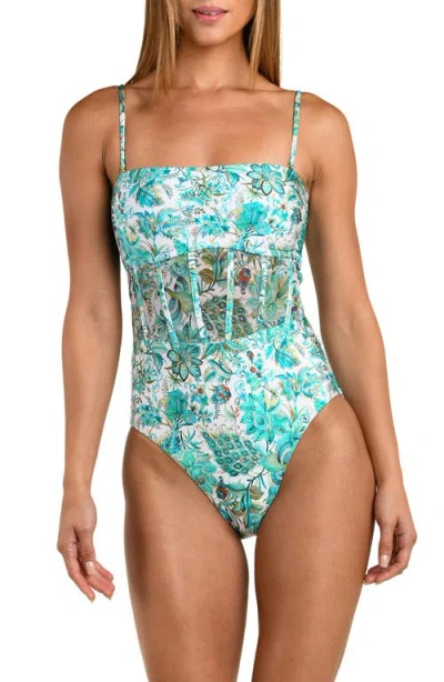 Sunshine 79 Free Spirit Print Bandeau One-piece Swimsuit In Blue