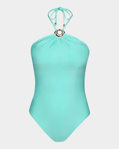 Sunshine 79 Gypset Halter One-piece Swimsuit In Green