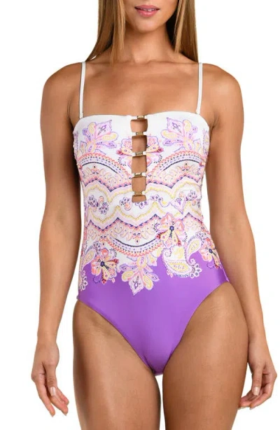 Sunshine 79 Lilac Cascade Bandeau One-piece Swimsuit In Purple