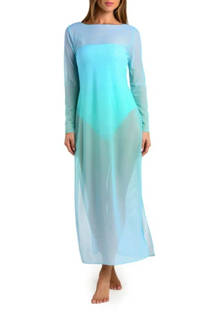 Sunshine 79 Ombré Illusions Sheer Long Sleeve Cover-up Maxi Dress In Blue