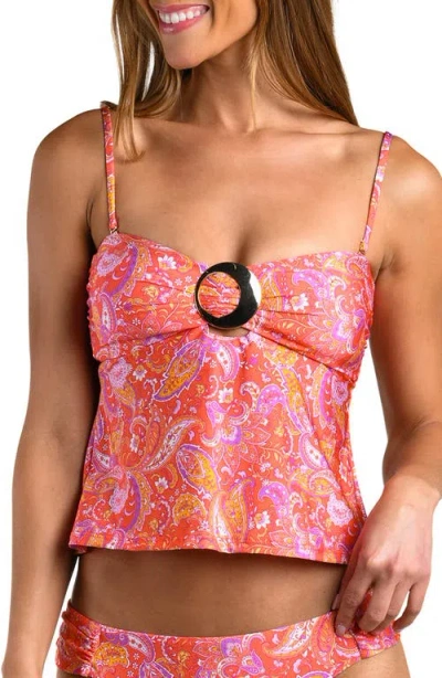 Sunshine 79 Paisley Daze Crop Tankini Top In Pink
