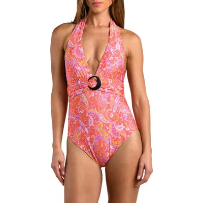 Sunshine 79 Paisley Daze Halter One-piece Swimsuit In Pink