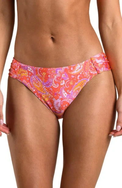 Sunshine 79 Paisley Daze Shirred Bikini Bottoms In Red