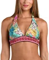 Sunshine 79 Paradise Heat Reversible Halter Bikini Top In Blue