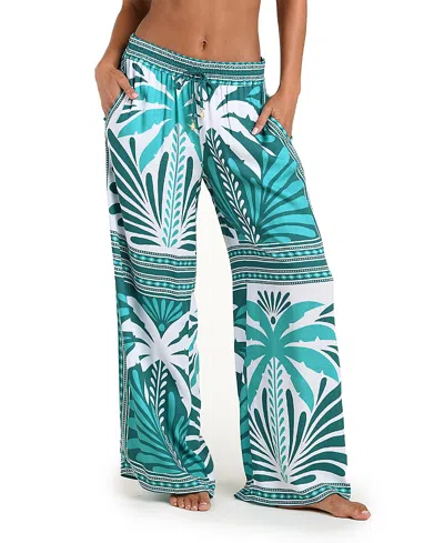 Sunshine 79 Patchwork Palms Beach Pant In Blue