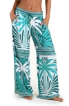 Sunshine 79 Patchwork Palms Cover-up Wide Leg Pants In Blue
