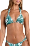 Sunshine 79 Patchwork Palms Triangle Bikini Top In Blue