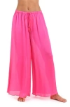 Sunshine 79 Radiance Textured Satin Cover-up Palazzo Pants In Pink