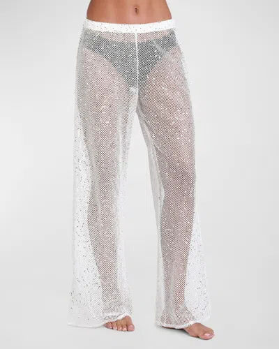 Sunshine 79 Shine Sequined Crochet Beach Pants In White