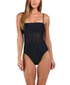 Sunshine 79 Solid Mesh Bandeau One-piece Swimsuit In Blue