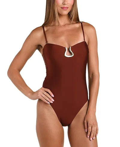 Sunshine 79 Solids Strapless One-piece Swimsuit In Brown