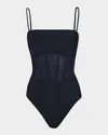 Sunshine 79 Solid Mesh Bandeau One-piece Swimsuit In Black