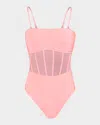 Sunshine 79 Solid Mesh Bandeau One-piece Swimsuit In Blossom