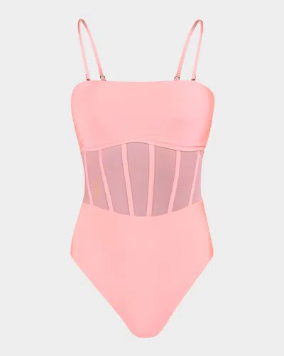 Sunshine 79 Solid Mesh Bandeau One-piece Swimsuit In Blossom