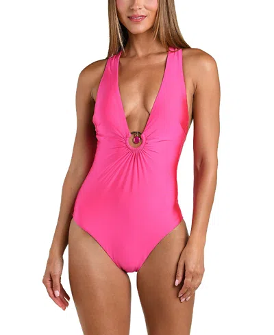 Sunshine 79 Solid V Plunge One Piece In Pink