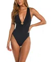 Sunshine 79 Solid V Plunge One Piece Swimsuits In Black