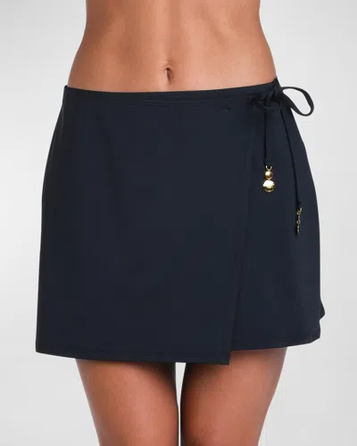 Sunshine 79 Solid Wrap Mini Skirt Coverup In Black