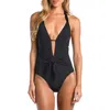 Sunshine 79 Solid V-plunge Halter One-piece Swimsuit In Black