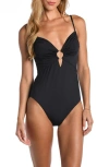Sunshine 79 Solids Sweetheart One-piece Swimsuit In Black