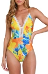 Sunshine 79 Summertime Vibes V-plunge One-piece Swimsuit In Yellow