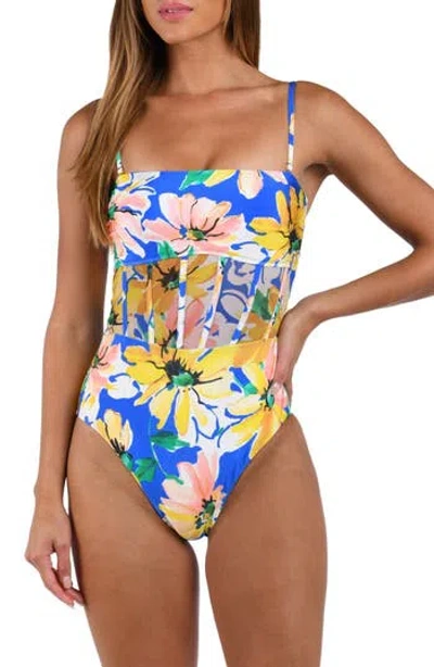 Sunshine 79 Sunflower Bandeau One-piece Swimsuit In Blue