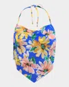 Sunshine 79 Sunflower Cowl-neck Midkini Swim Top In Multi