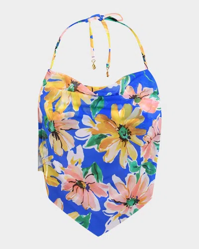 Sunshine 79 Sunflower Cowl-neck Midkini Swim Top In Multi