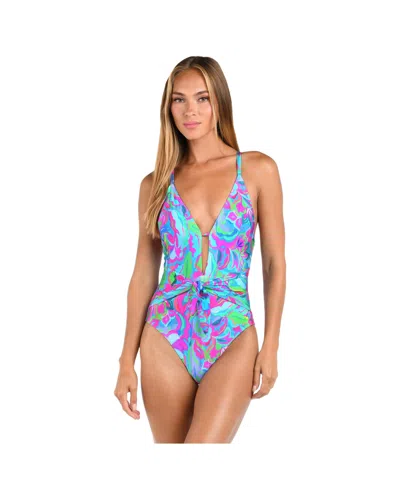Sunshine 79 Women's One Piece Swimsuit Swirltopia V Plunge In Multi