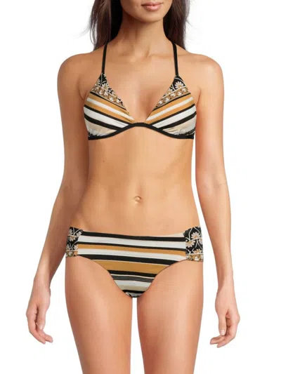 Sunshine 79 Women's Stripe Triangle Bikini Top In Brown Multi