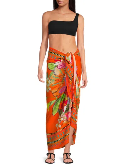 Sunshine 79 Women's Tropical Pareo Cover Up Skirt In Bright Coral