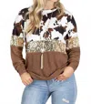 Sunshine & Rodeos Cow Print Top With Sequin In Brown In Brown