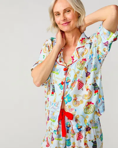 Sunshine Society 12 Days Silky 3/4 Sleeve Pant Set In Blue